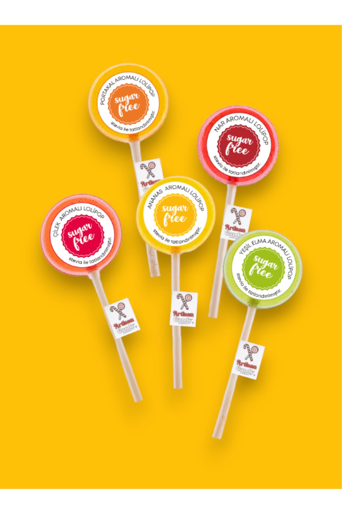 Artisan Candy Artisan Sugar Free & Stevia Lollipop Candy 5 Pack / Şekersiz & Stevialı Lolipop Şeker 5 Adet