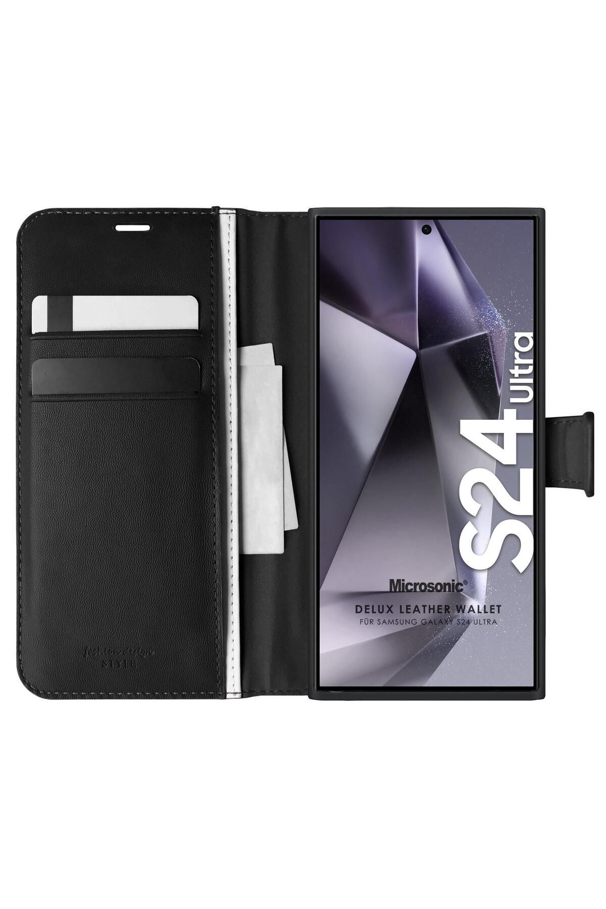Microsonic Samsung Galaxy S24 Ultra Kılıf Delux Leather Wallet Siyah