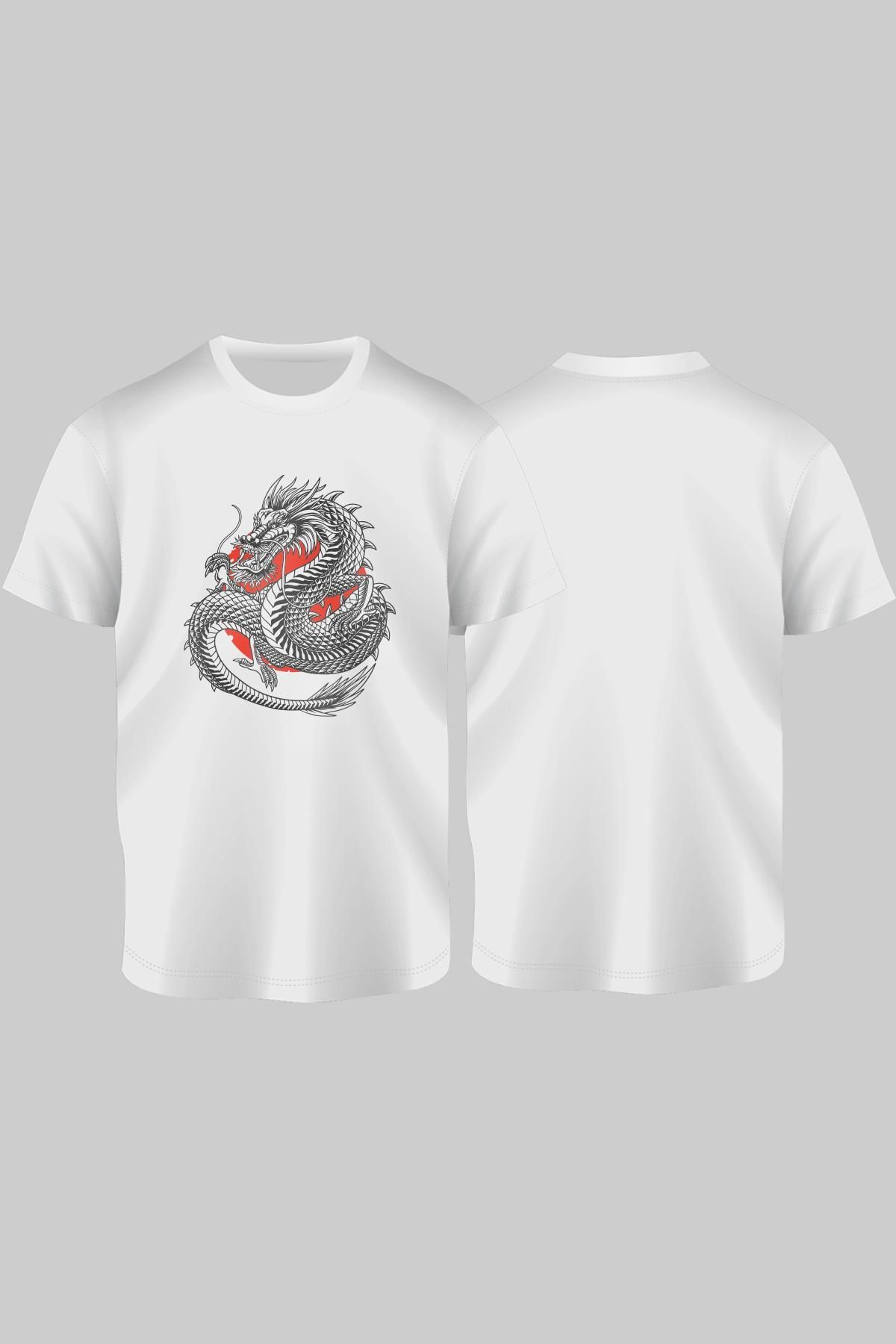 TSHIRT35 Dragon Baskılı Beyaz Unisex Tişört