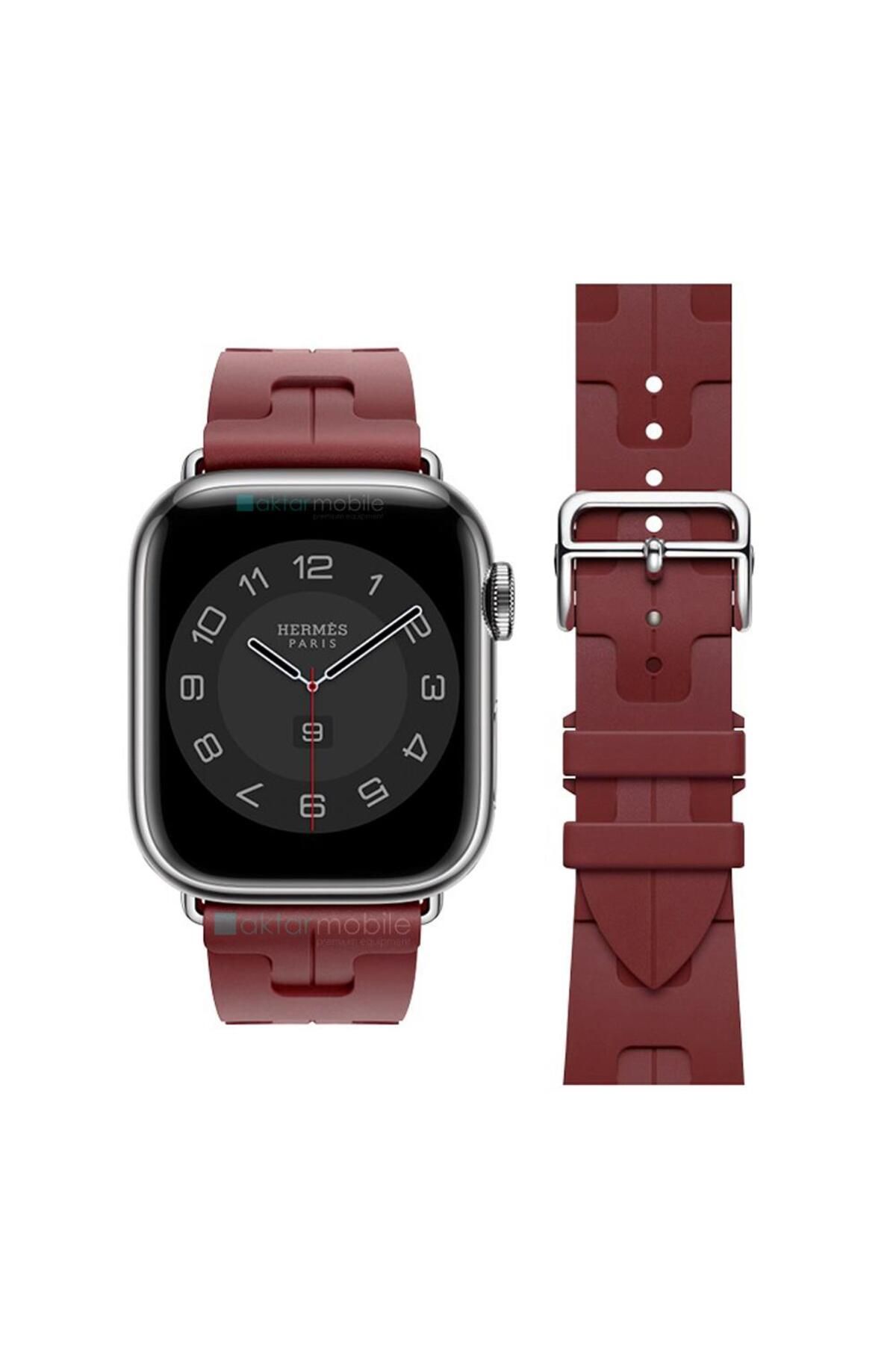 AktarMobile Apple Watch 7 8 9 41 mm Uyumlu Spor Silikon Kordon Hermes Kilim Motifli Kayış Katlanabilir Toka