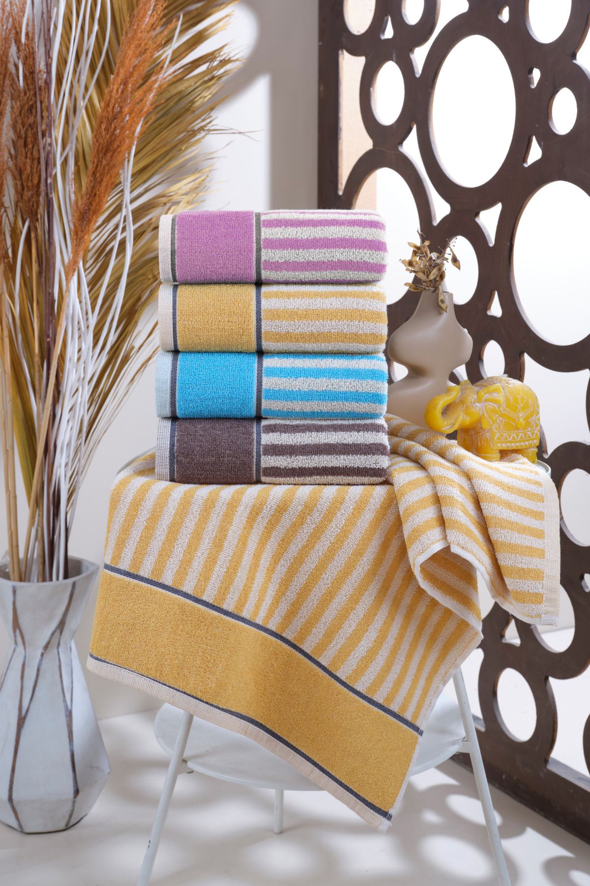 Mariva home Jakarlı Soft Stripe 4'lü El&Yüz Havlu Seti