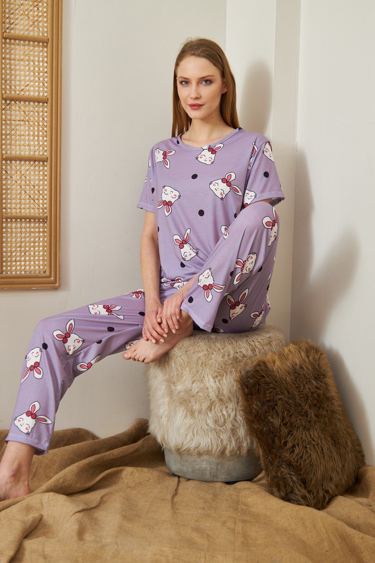 Aura Kadın Kısa Kol Pijama Takımı Rabbit2