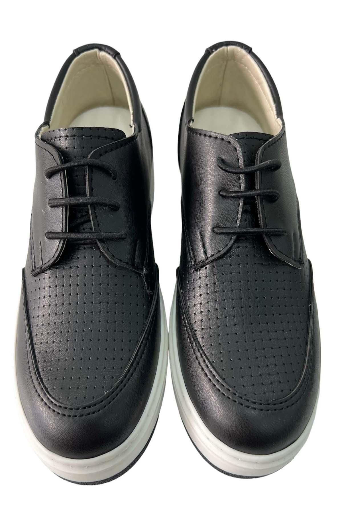 Riccotarz Erkek Çocuk Bağcıklı Siyah Klasik Ayakkabı 24-40 Numara