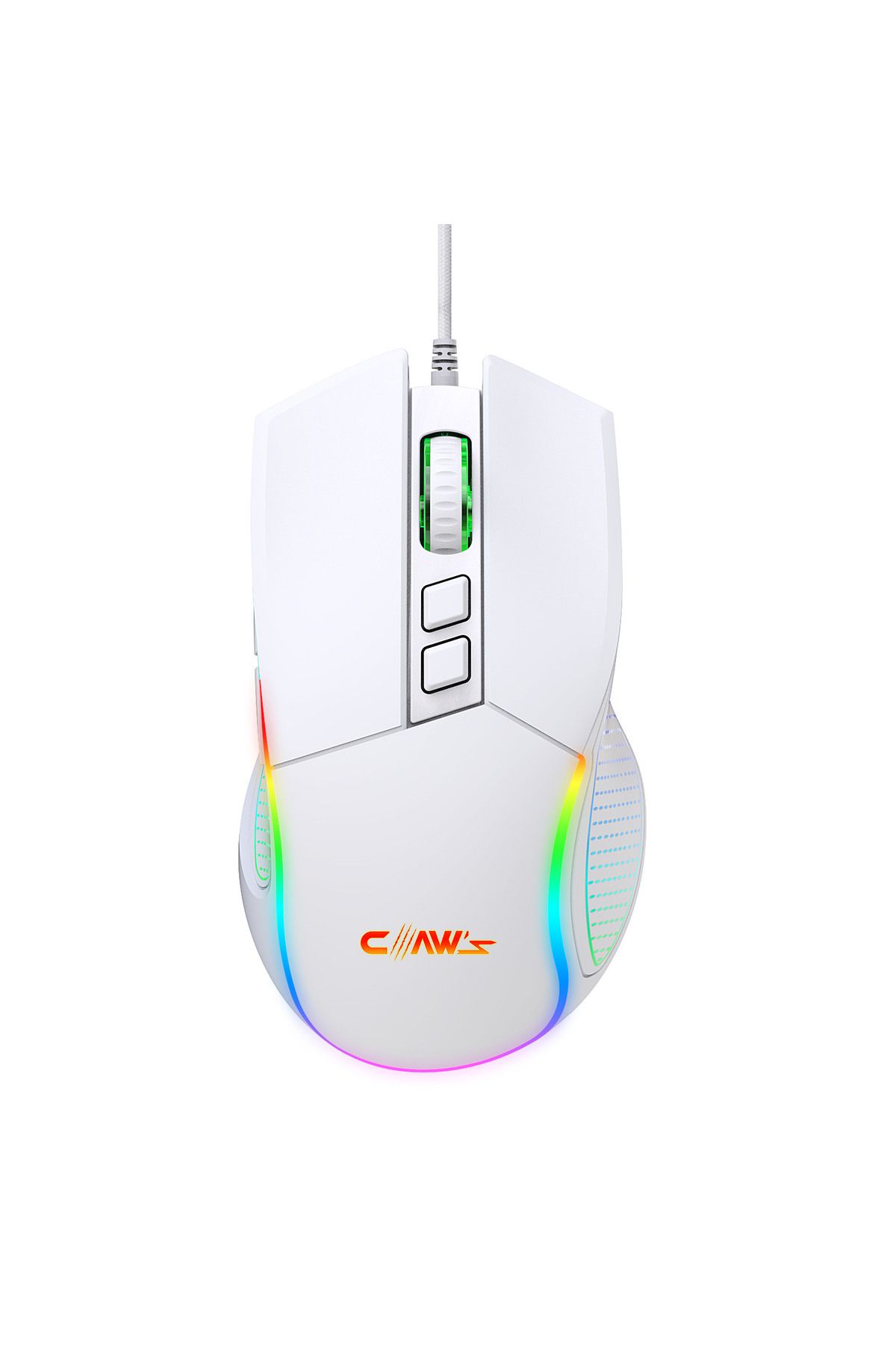 Claws Crossfire V1 12800 Dpi Full Wide RGB Özel ABS Doku Reflex Örgü Kablolu Gaming Mouse Beyaz