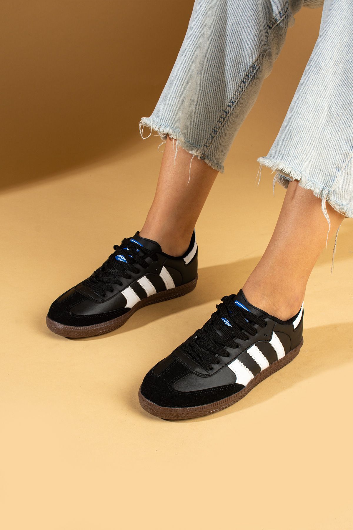 Pembe Potin Siyah Beyaz Kadın Spor Sneaker Bağcıklı Günlük Rahat Taban Ayakkabı