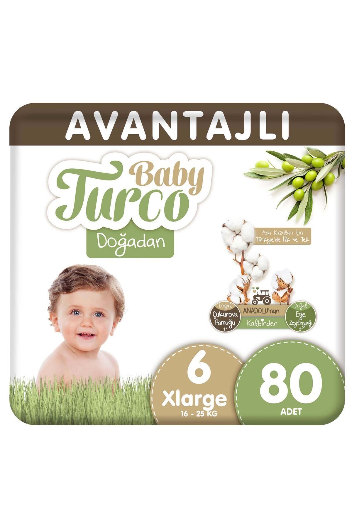 Baby Turco Doğadan Avantajlı Bebek Bezi 6 Numara Xlarge 80 Adet