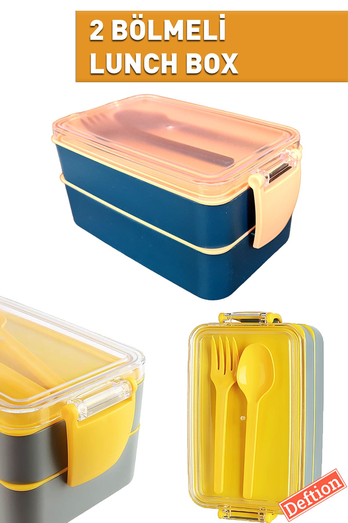 Deftion Petrol Yeşil 900ml Lunch Box Beslenme Kutusu Plastik Sefer Tası Yemek Taşıma Lunchbox Okul Yurt Için
