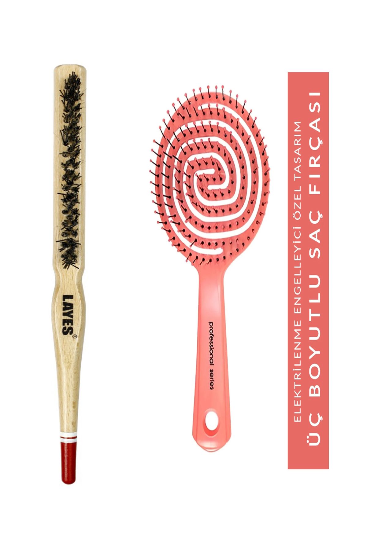 Layes Profesyonel Topuz Fırçası ve Pembe pro üç boyutlu tarak oval saç açıcı fırça