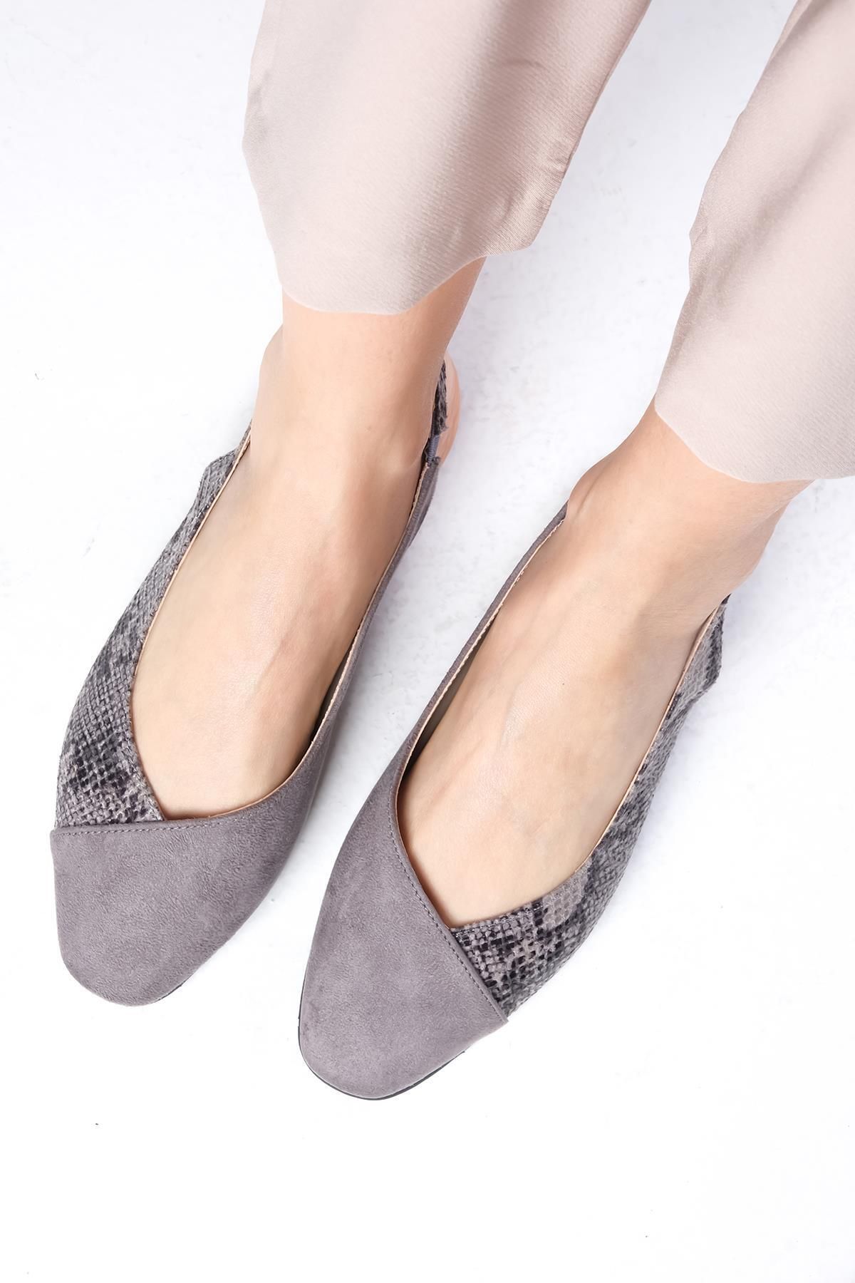 Mio Gusto Debby Gri Renk Arkası Açık Kadın Düz Babet Ayakkabı