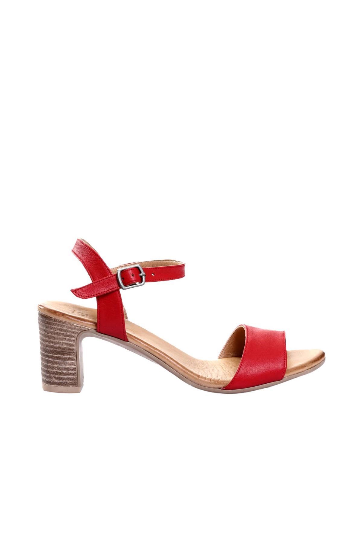 BUENO Shoes Kırmızı Deri Kadın Topuklu Sandalet