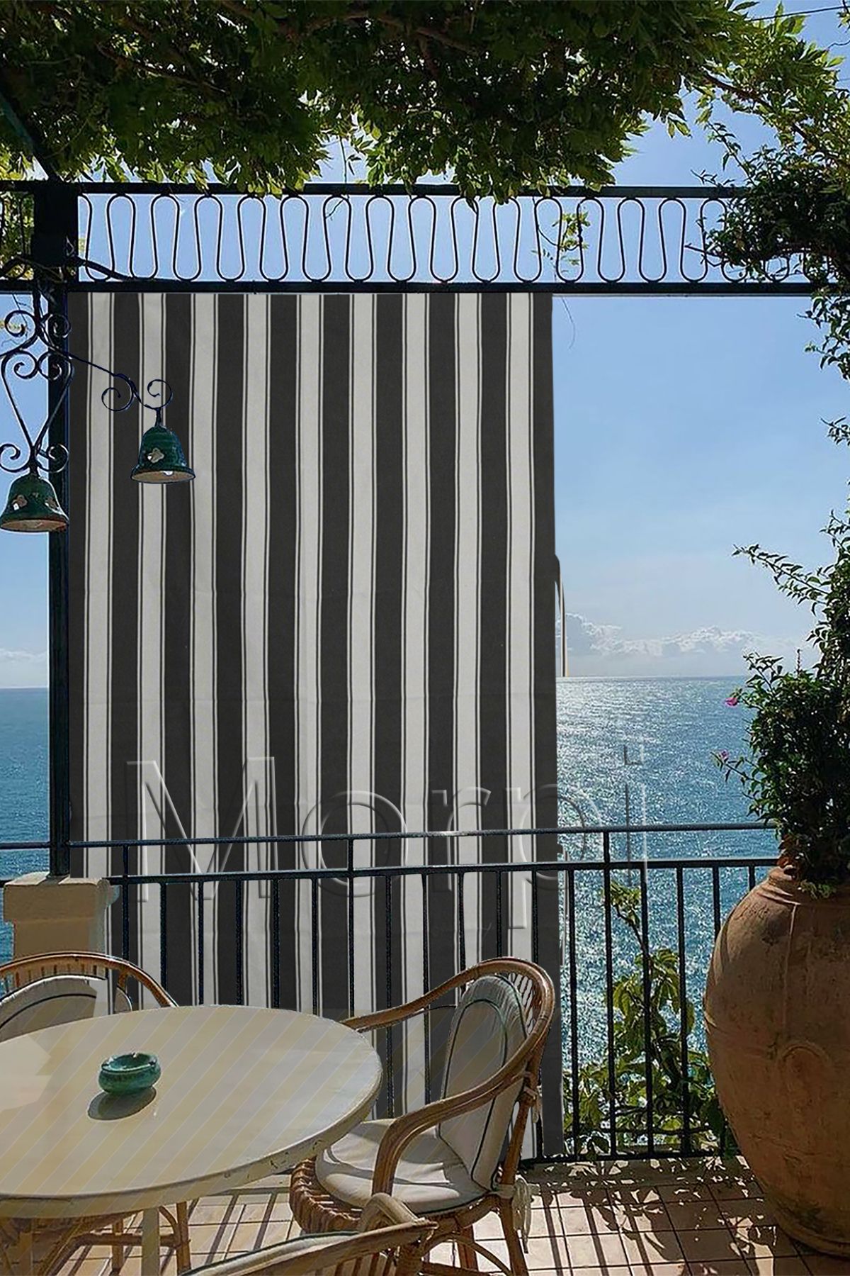 morpi Her Ölçüde ( En X Yükseklik) Seçenekli Bağcıklı Balkon Perdesi Branda Güneşlik Gri-beyaz