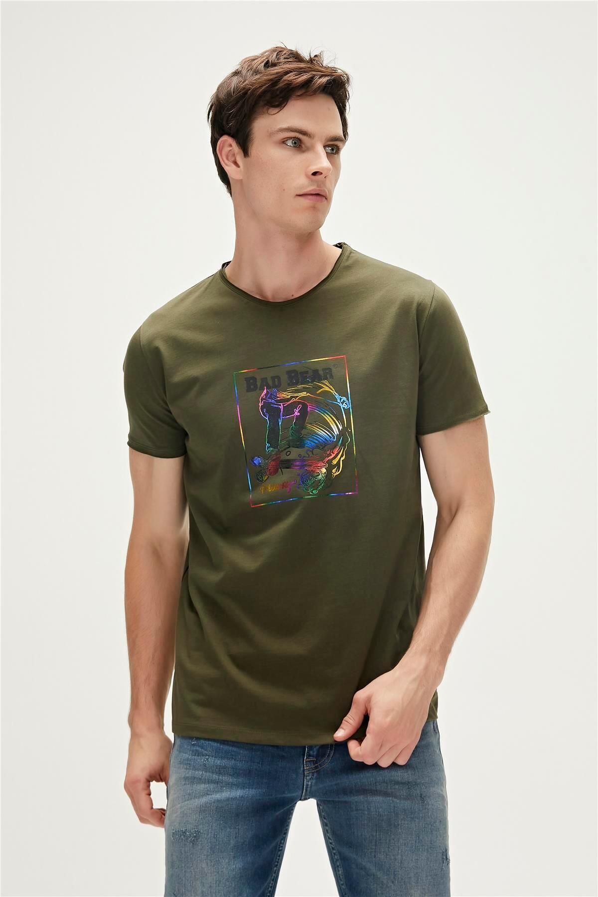 Bad Bear One Way T-shirt Haki Yeşil Baskılı Erkek Tişört