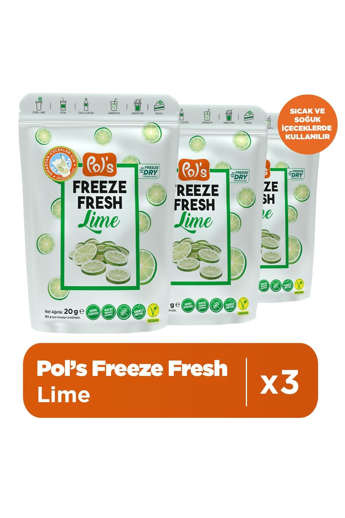 Pol's Freeze Fresh Lime 20 G X 3 Adet Freeze Dry Dondurularak Kurutulmuş Meyve
