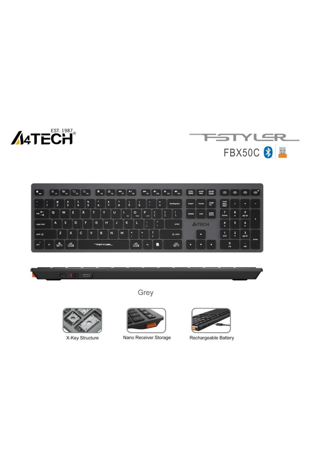 A4 Tech Fbx50c Q Bluetooth M.m Klavye,gri,şarjlı