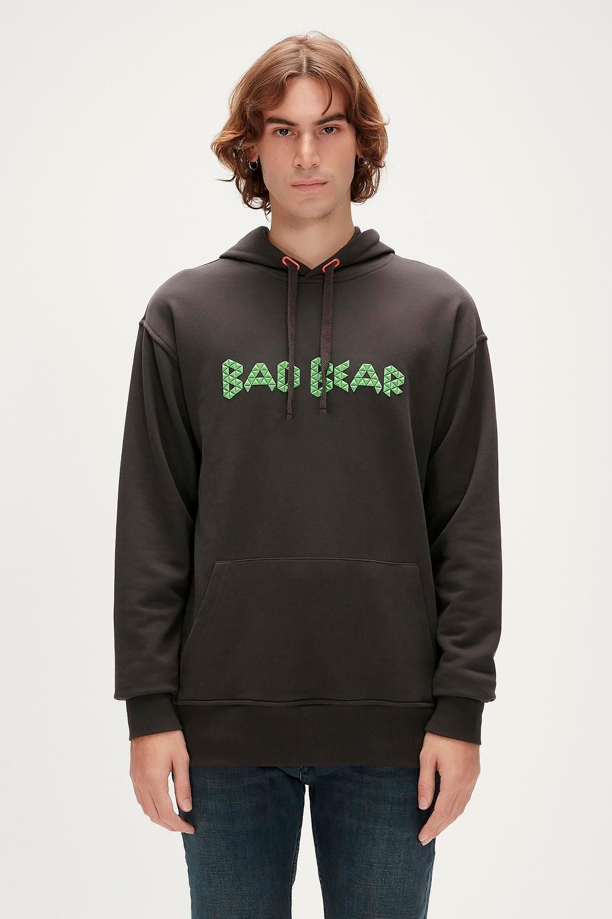 Bad Bear 3D Bad Hoodie Antrasit Kapüşonlu Erkek Sweatshirt