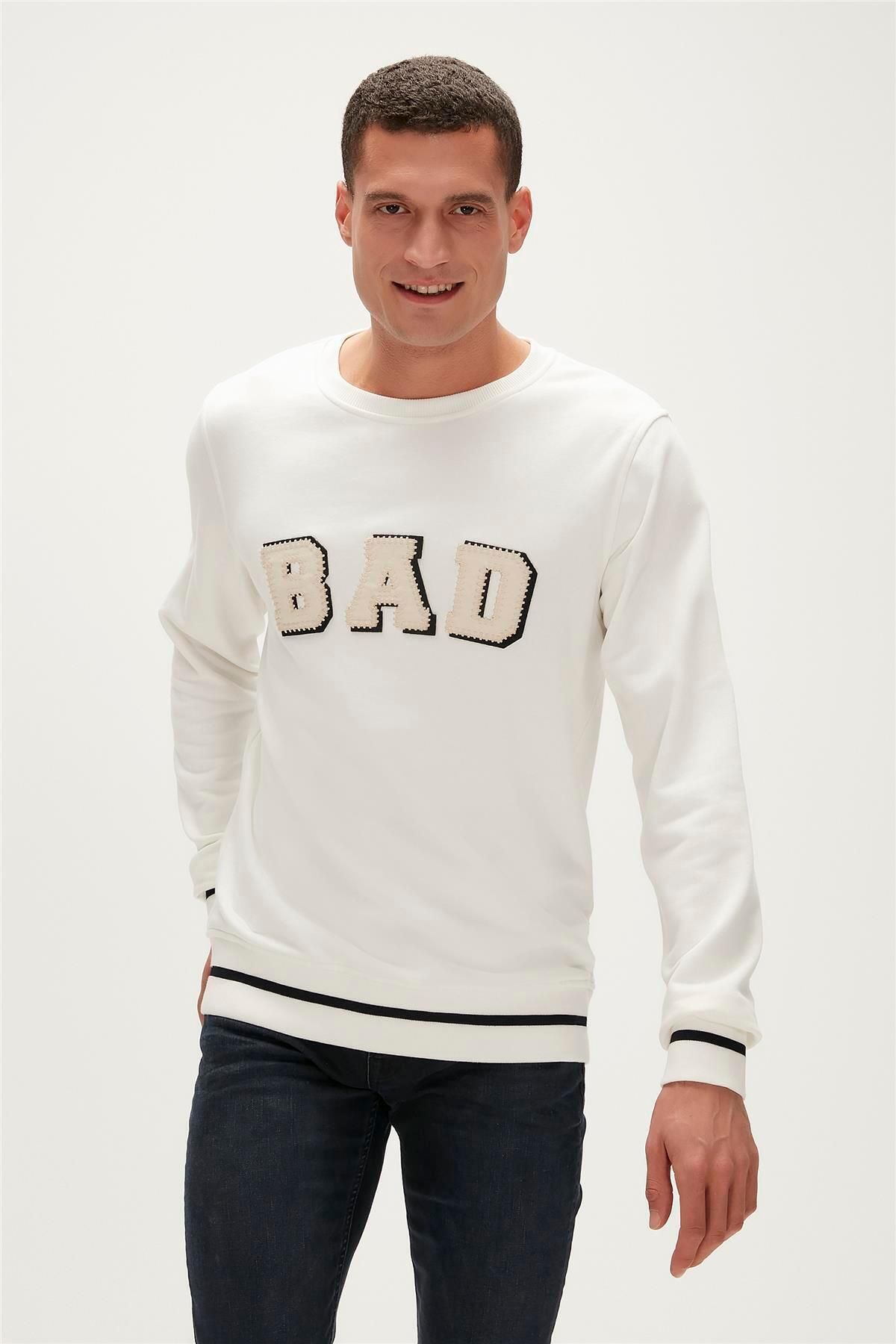 Bad Bear Felt Crewneck Off-White Beyaz Erkek Sweatshirt