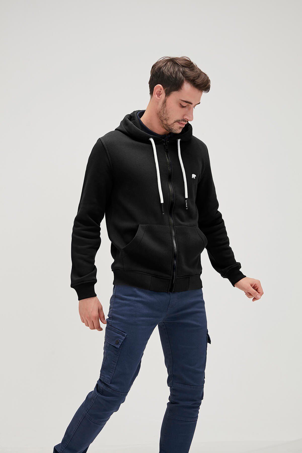 Bad Bear Even Full-zip Hoodie Siyah Fermuarlı Kapüşonlu Erkek Sweatshirt