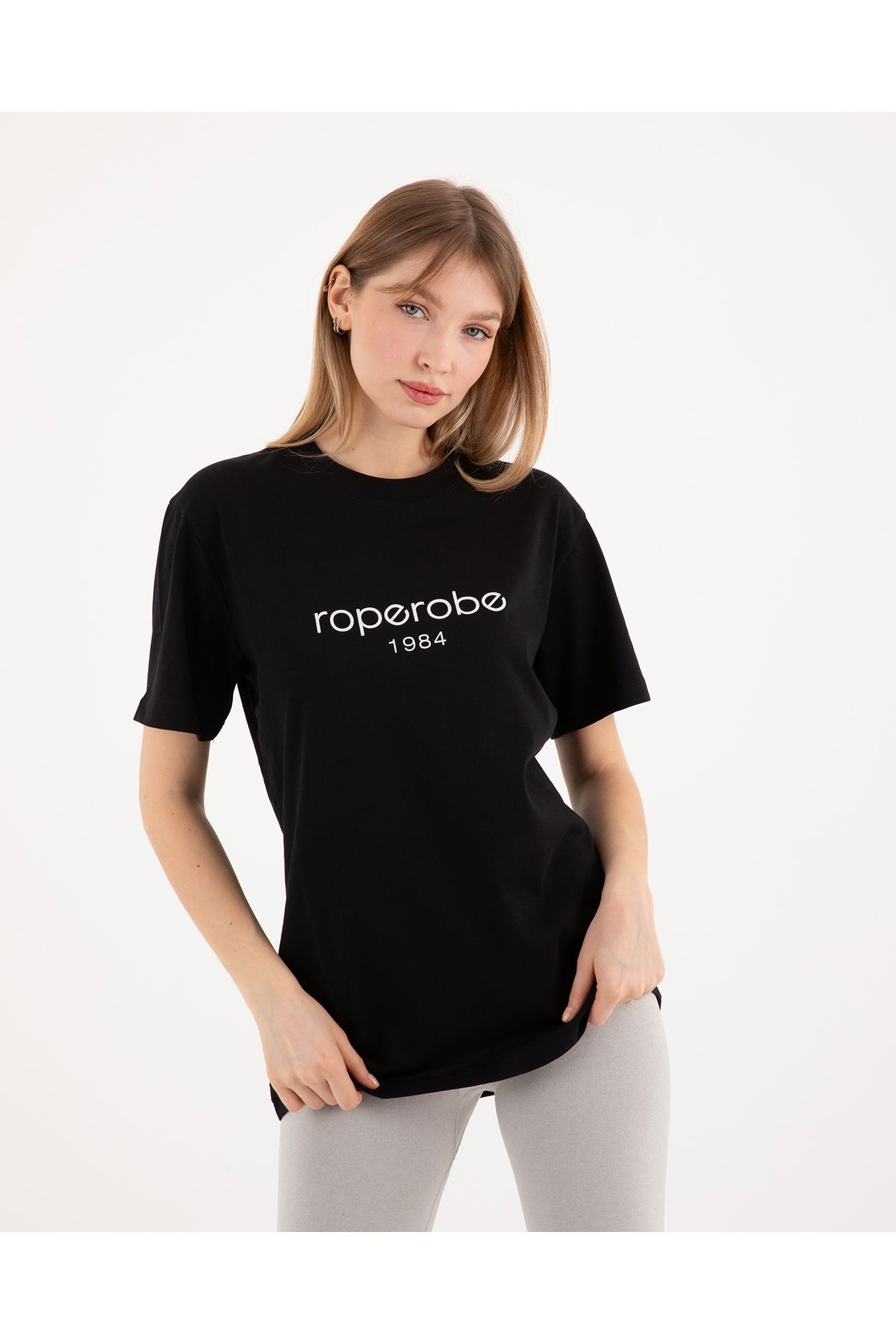 Roperobe Regular Unisex Bisiklet Yaka Siyah T-Shirt | Roperobe 1984