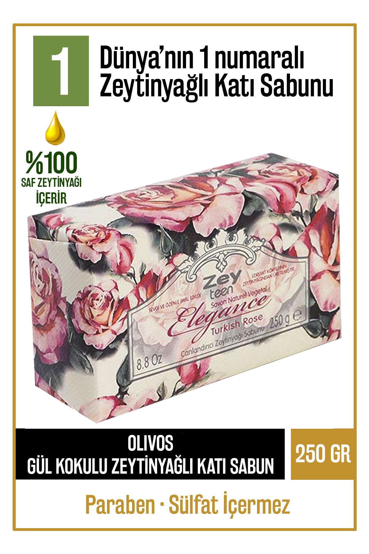 Olivos Doğal Elegance Gül Ve Zeytinyağlı Katı Sabun Zeytinyağı Güllü El Sabunu Rose Nemlendirici 250 gr