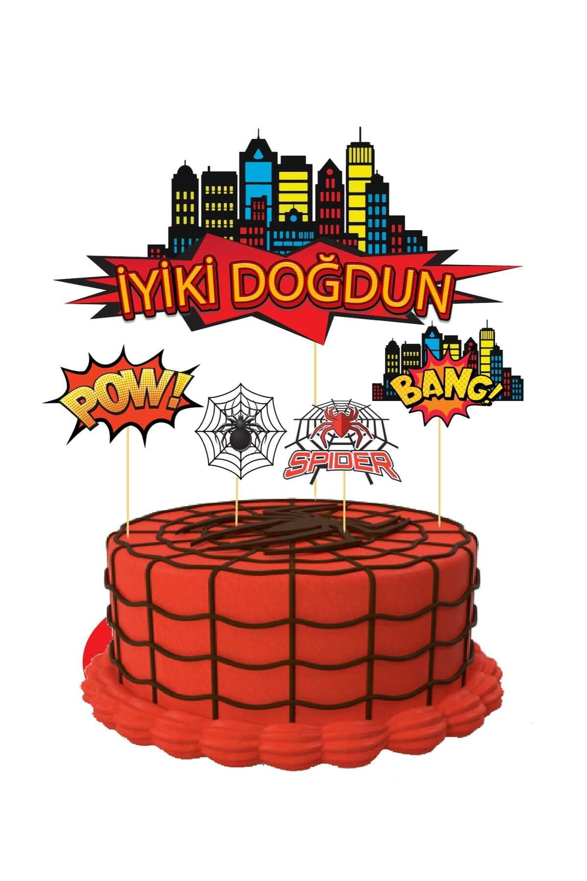 Big Party Kürdan Pasta Üstü Spiderman Temalı 5li