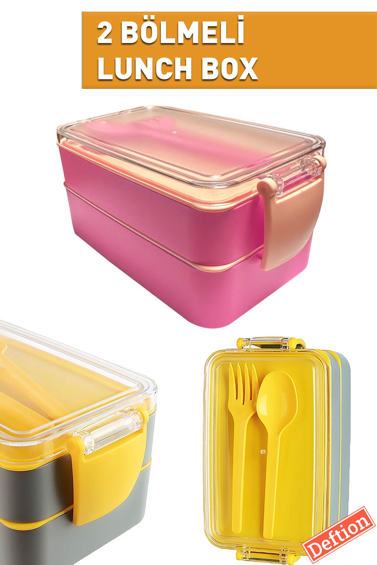Deftion Pembe 900ml Lunch Box Beslenme Kutusu Plastik Sefer Tası Yemek Taşıma Lunchbox Okul Yurt Için