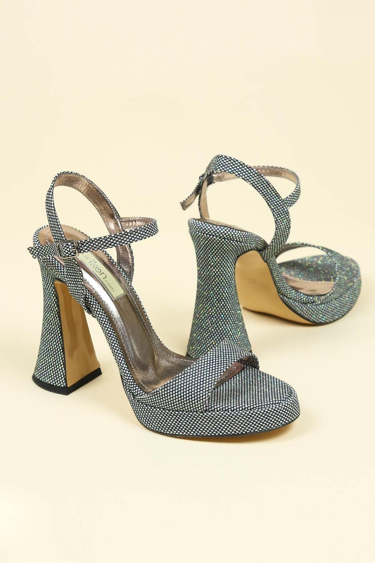 PATRON SHOES Simli File Tek Bant Platform Topuklu