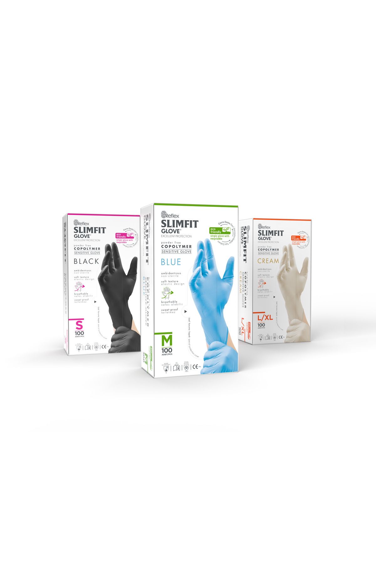 Reflex Slımfıt Glove Pudrasız Tek Kullanımlık Gıdaya Uygun Siyah S Beden Eldiven 100'lü Paket
