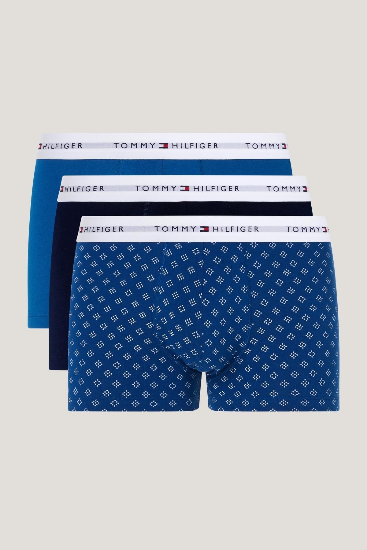 Tommy Hilfiger Erkek Marka Logolu Elastik Bel Bantlı Lacivert-Mavi-Mavi Boxer Um0um02768-0W0