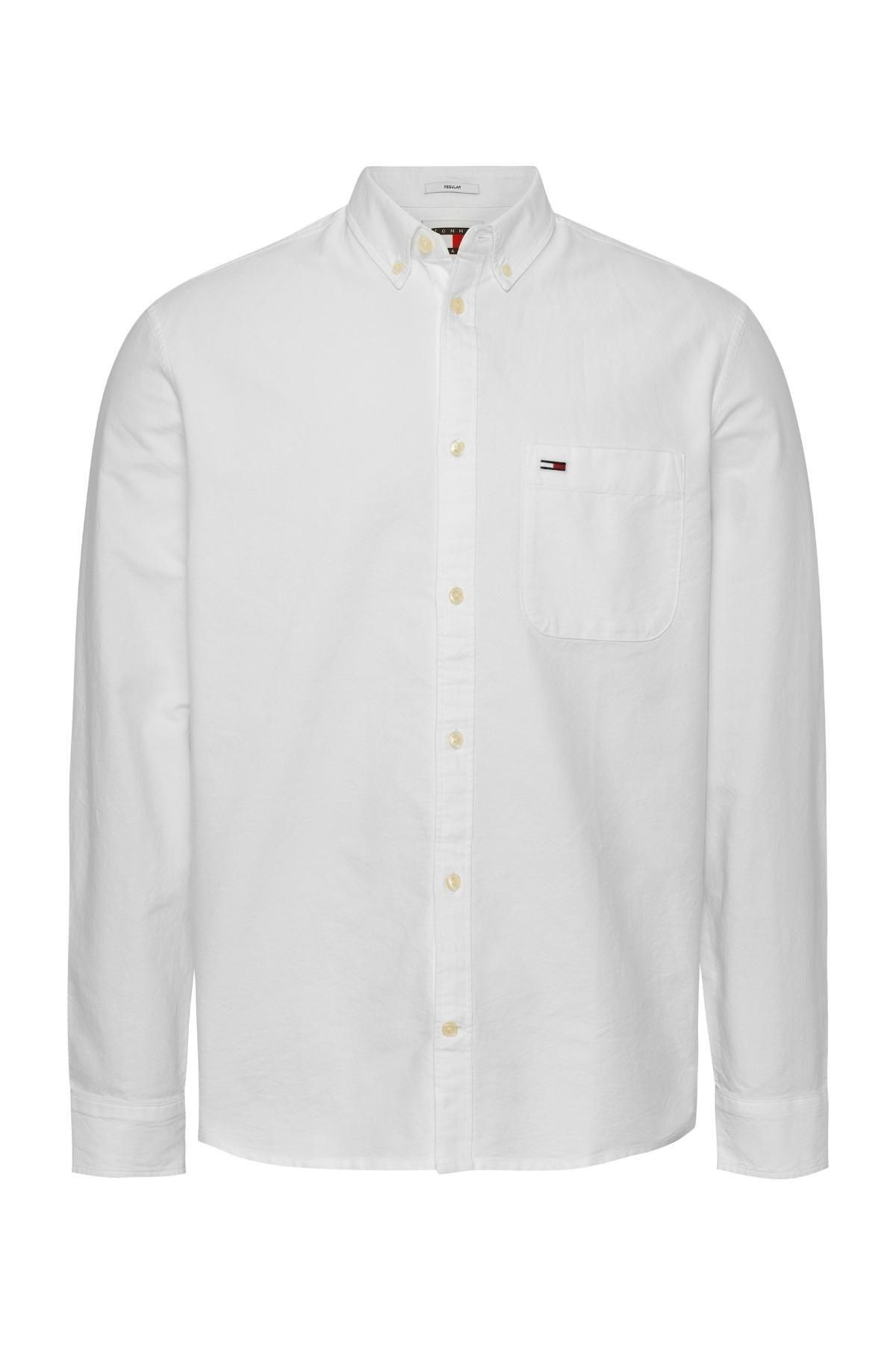 Tommy Hilfiger Erkek Marka Logolu Günlük Kullanıma Uygun Beyaz Gömlek Dm0dm18335-Ybr