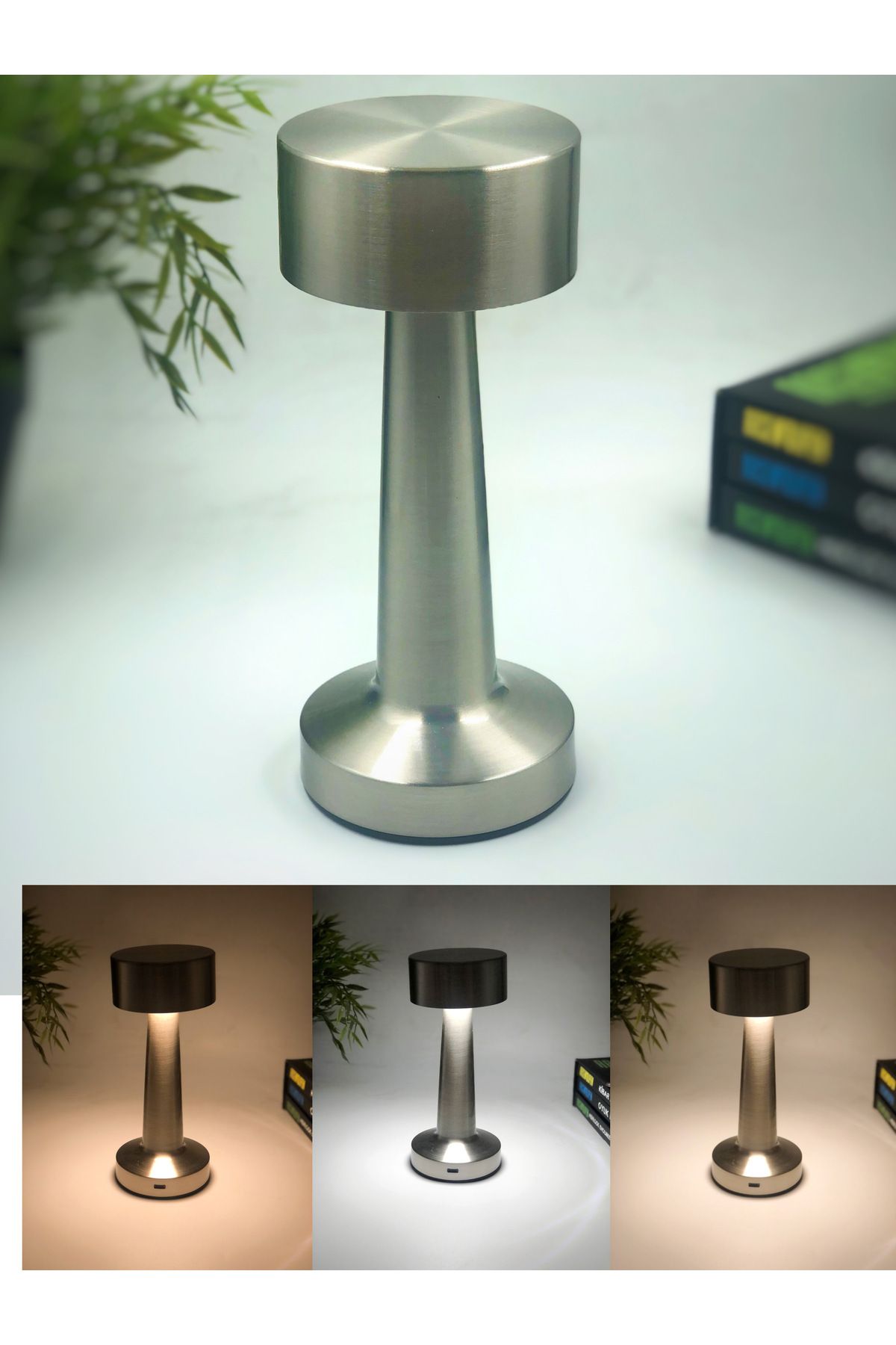HANGAST Hl-007s Dekoratif Metal Gümüş Kablosuz Masa Lambası Ledli 5v 3renk
