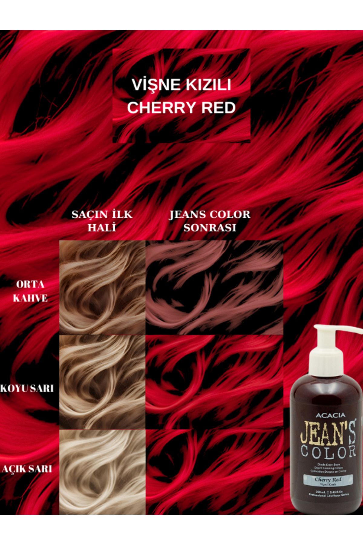 jeans color Jean's Color Vişne Kızılı 250ml. Cherry Red Amonyaksız Balyaj Renkli Saç Boyası