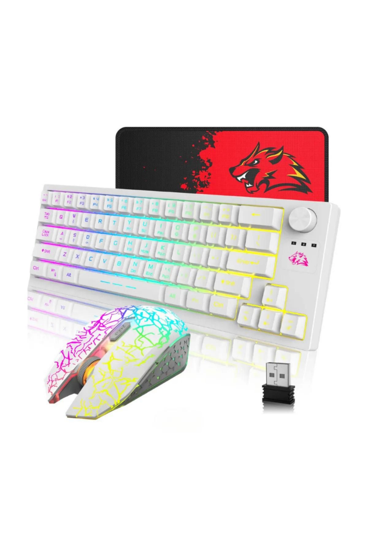 XİRA T50 Kablosuz Işıklı Klavye Mouse Rainbow Aydınlatmalı Mekanik Hisli Mousepad Hediyeli