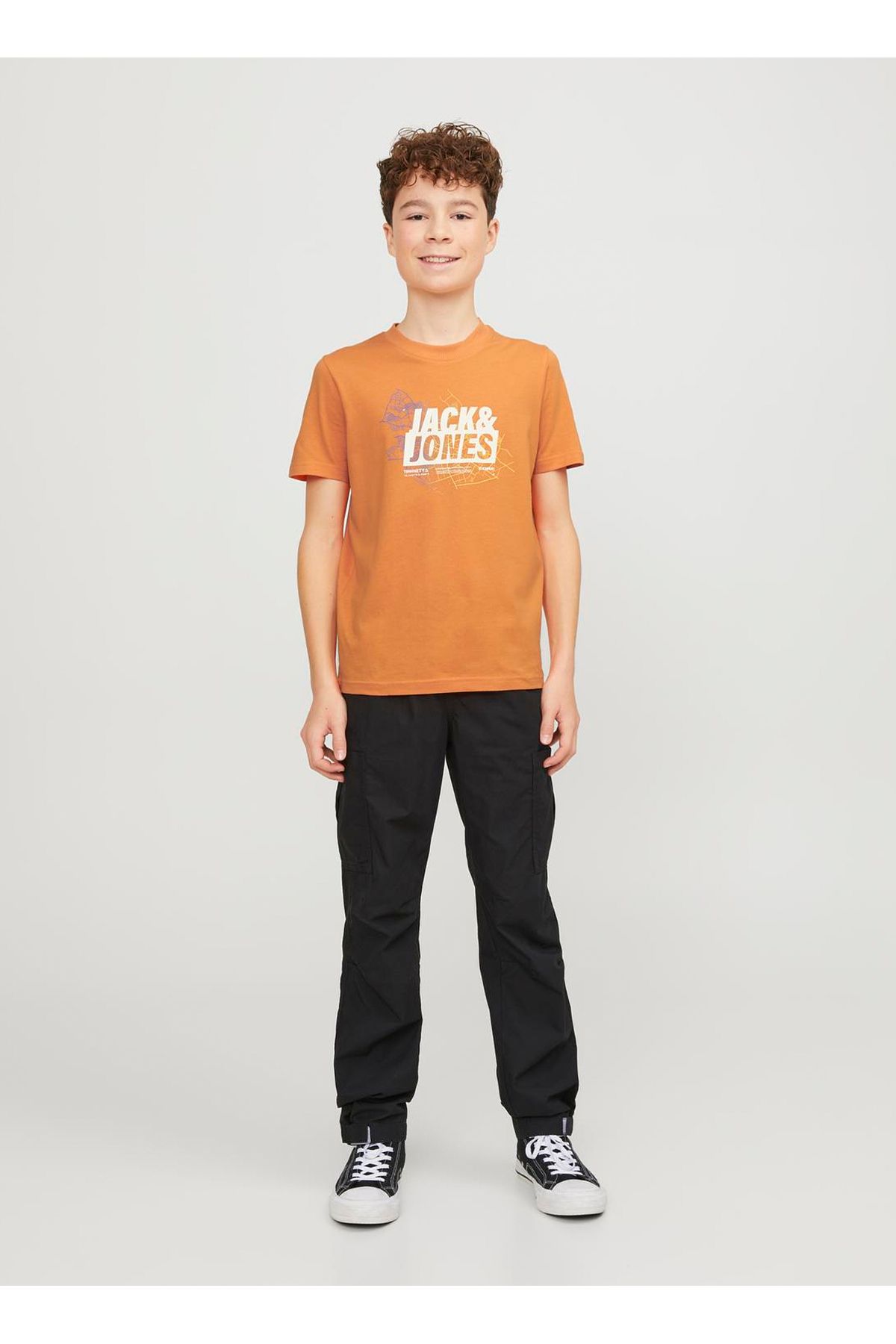 Jack & Jones Baskılı Turuncu Erkek T-Shirt JCOMAP LOGO TEE SS CREW NECK JNR