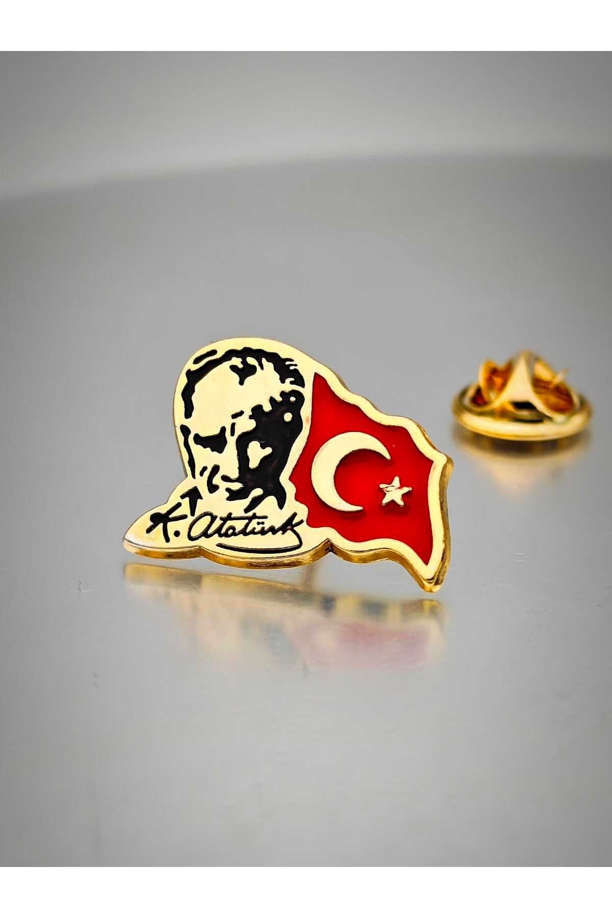 YÖRÜK TASARIM Atatürk&Bayrak Yaka Rozeti Altın Kaplama