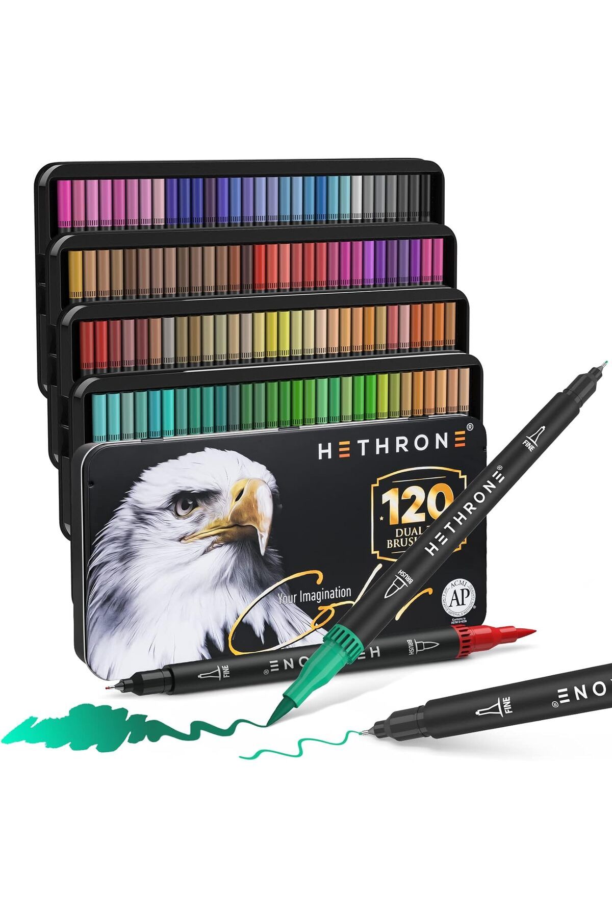 Art Tone Hethrone 120 Renk Dual Tip Brush Pens Lux Set Çift Uçlu Fırça Kalem Seti Resim Yazı Kaligrafi İçin