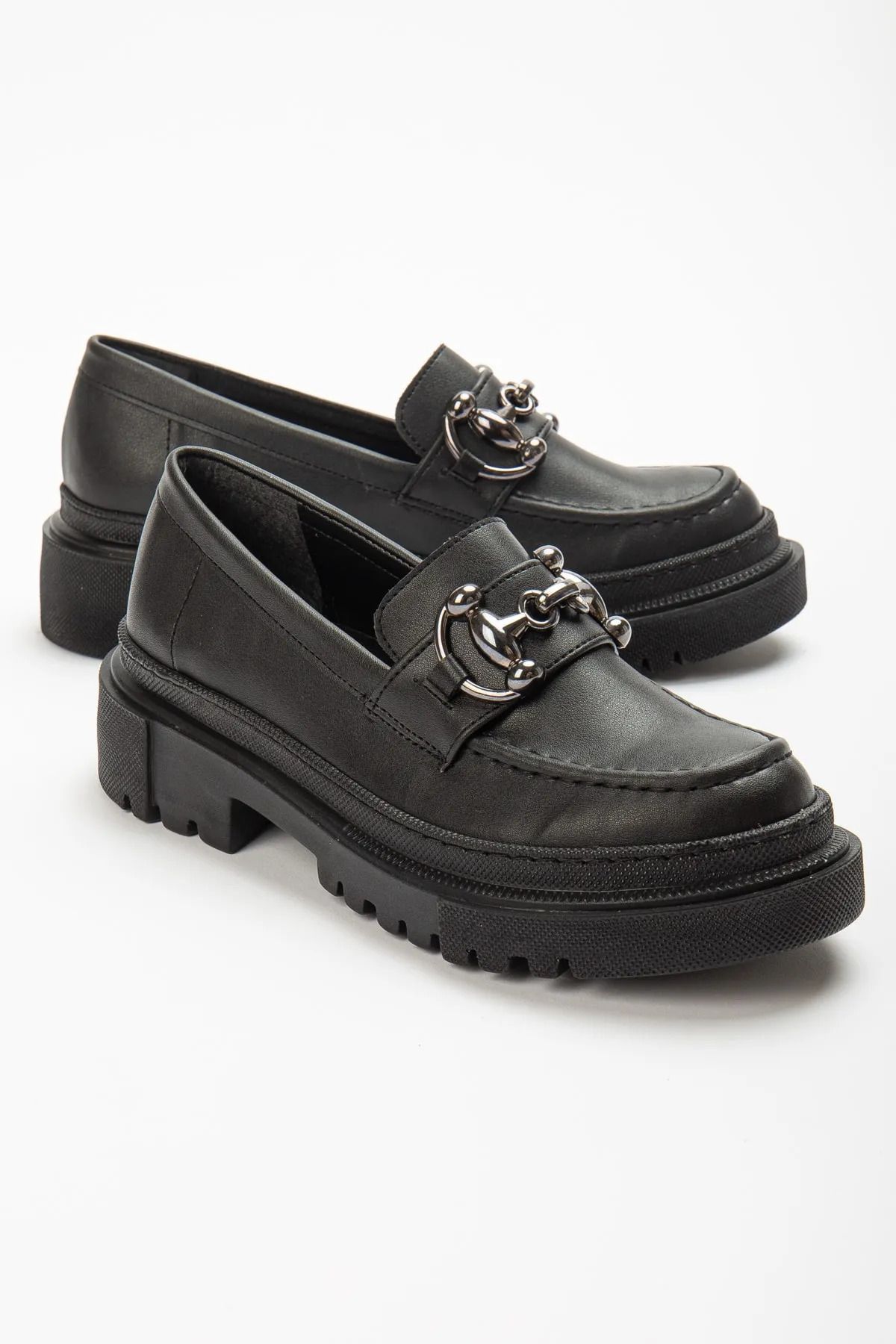 TOBAİ - Kadın Loafer Tokalı Kalın Taban Siyah Babet Ayakkabı