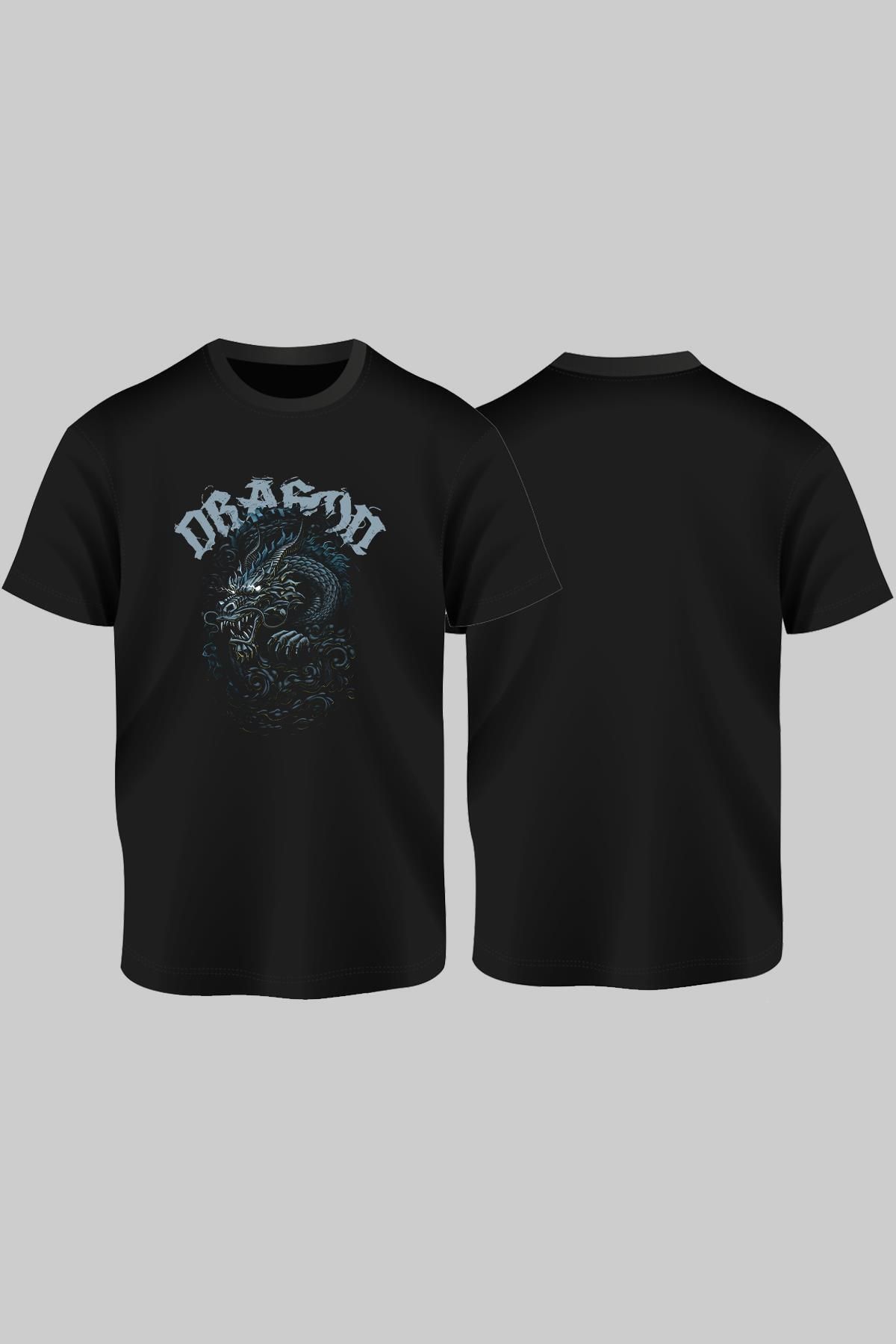 TSHIRT35 Dragon Baskılı Siyah Unisex Tişört