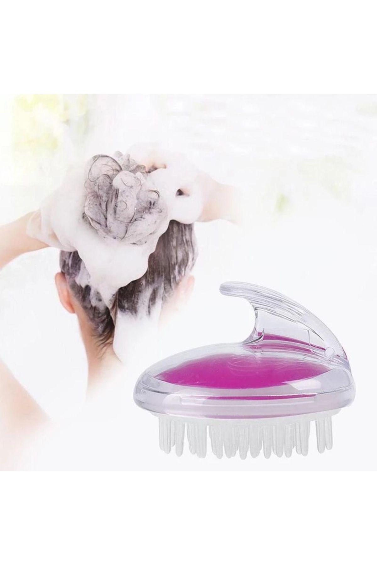 ÇERÇİCİ İnce Uçlu Şampuan Hazneli Silikon Duş Fırçası - Saç Yıkama Masaj Aleti