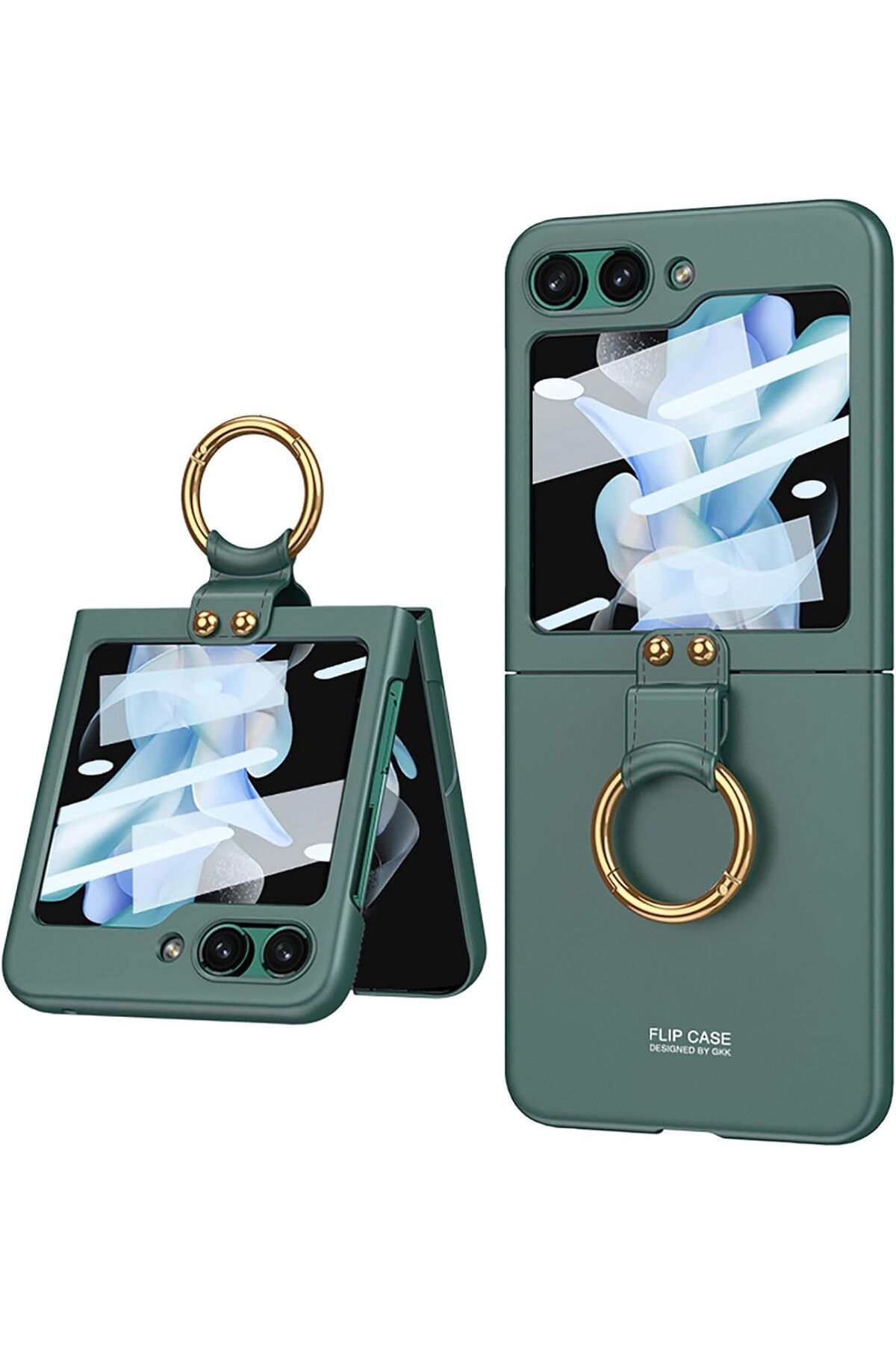 CepLab Samsung Galaxy Z Flip Uyumlu Kılıf 5 Yüzüklü Ultra Ince Kamera Korumalı Sert Mika Flip Case