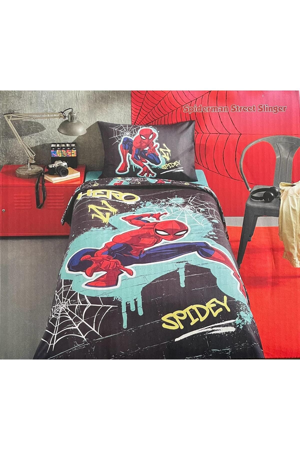 Özdilek Spiderman Gri Street Tek Kişilik Lisanslı Lastikli Fitted Çarşaf Çocuk Nevresim Takımı