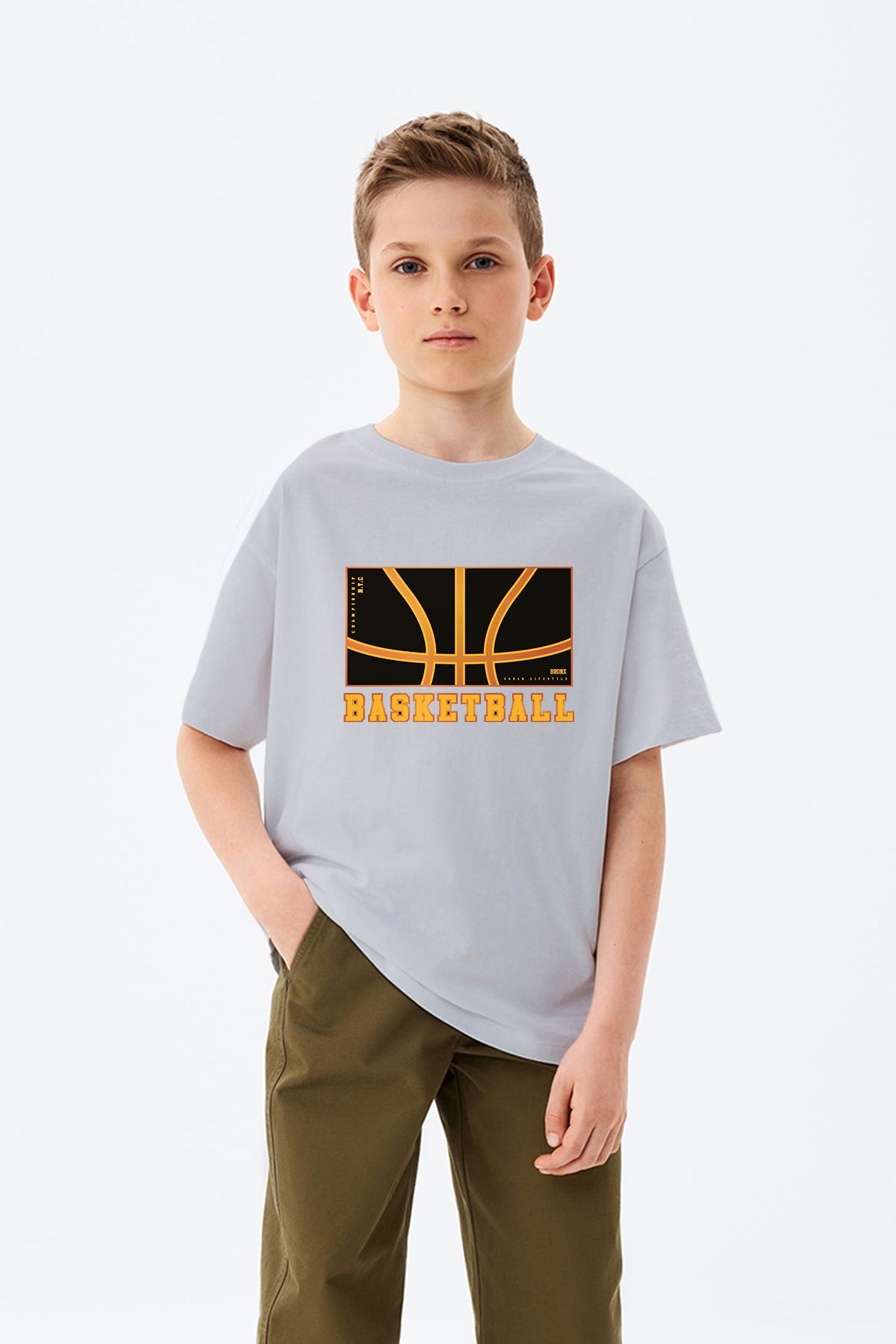 ADABEBEK Basketball Yazılı Basket Topu Desenli Erkek Çocuk Tişört