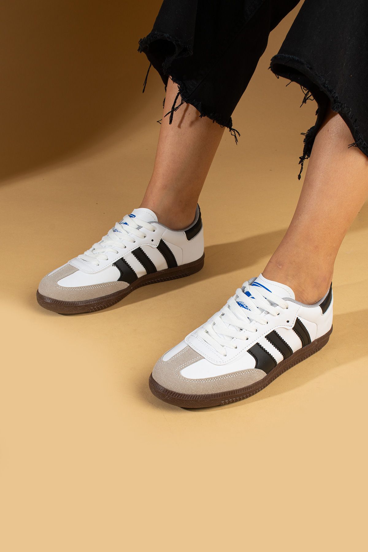 Pembe Potin Beyaz Siyah Kadın Spor Sneaker Bağcıklı Günlük Rahat Taban Ayakkabı