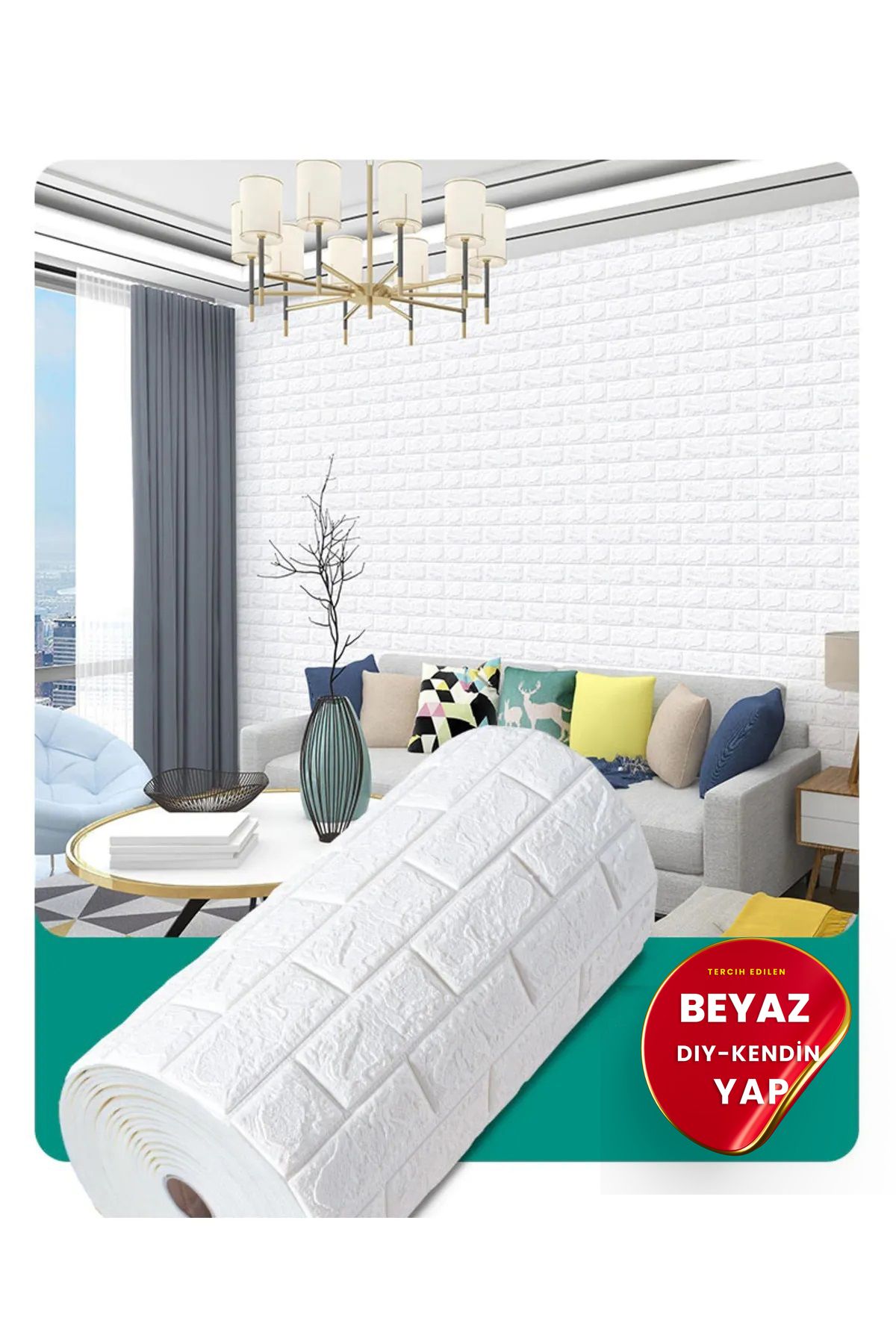 Bien Home Dekoratif Beyaz Kendinden Yapışkanlı Esnek Köpük Duvar Kağıdı Paneli 3d Boyutlu Tuğla Desen