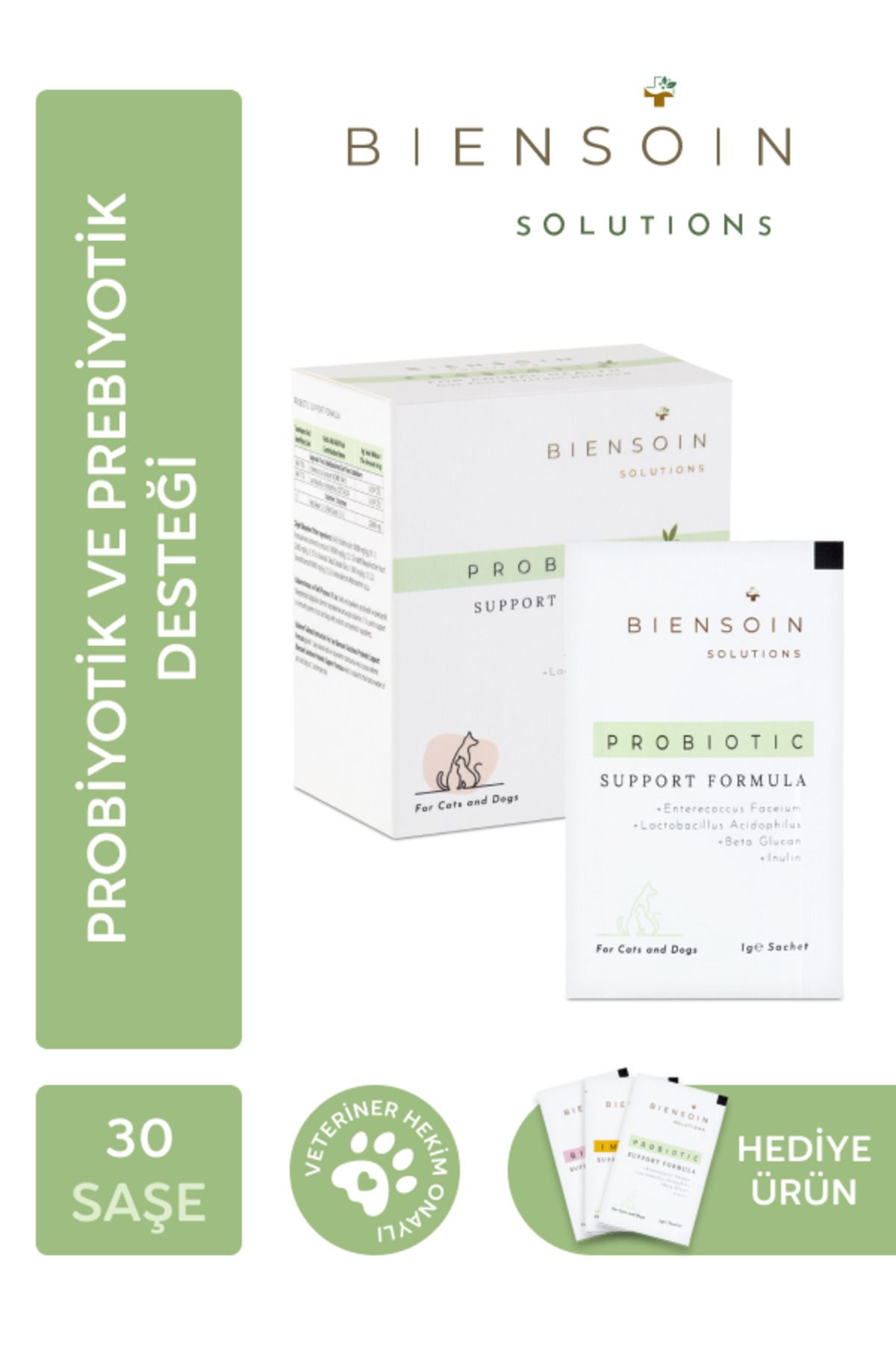 Biensoin Solutions Kedi Bağırsak Ve Sindirim Düzenleyici Probiyotik Prebiyotik Kolay Tüketilebilir 30x1gr Toz Saşe