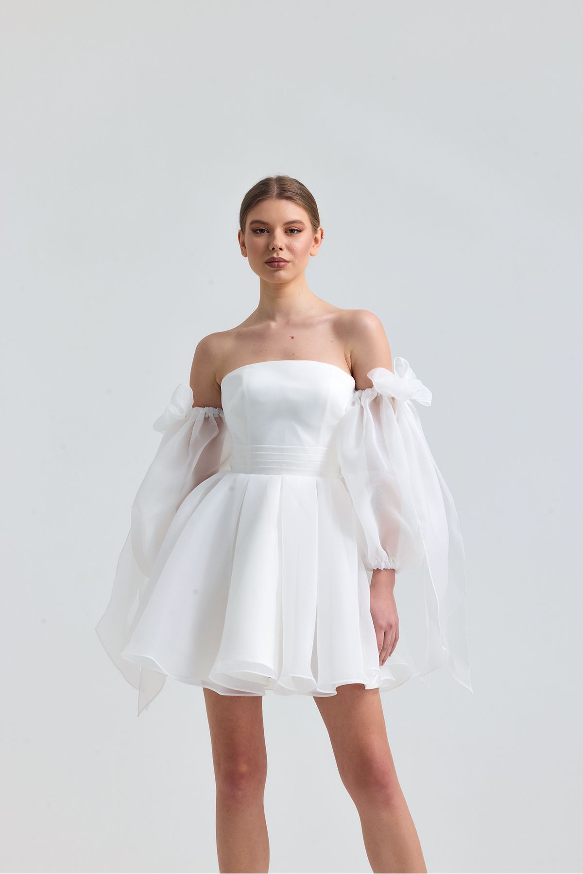 Tangül&Ali'S Moda Evi Dalya Beyaz Straplez Mini Elbise