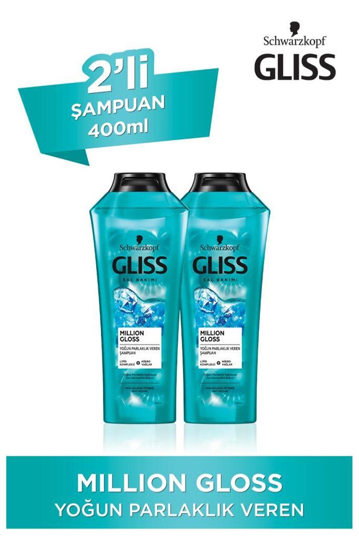 Gliss Million Gloss Yoğun Parlaklık Veren Şampuan 400 ml X 2 Adet