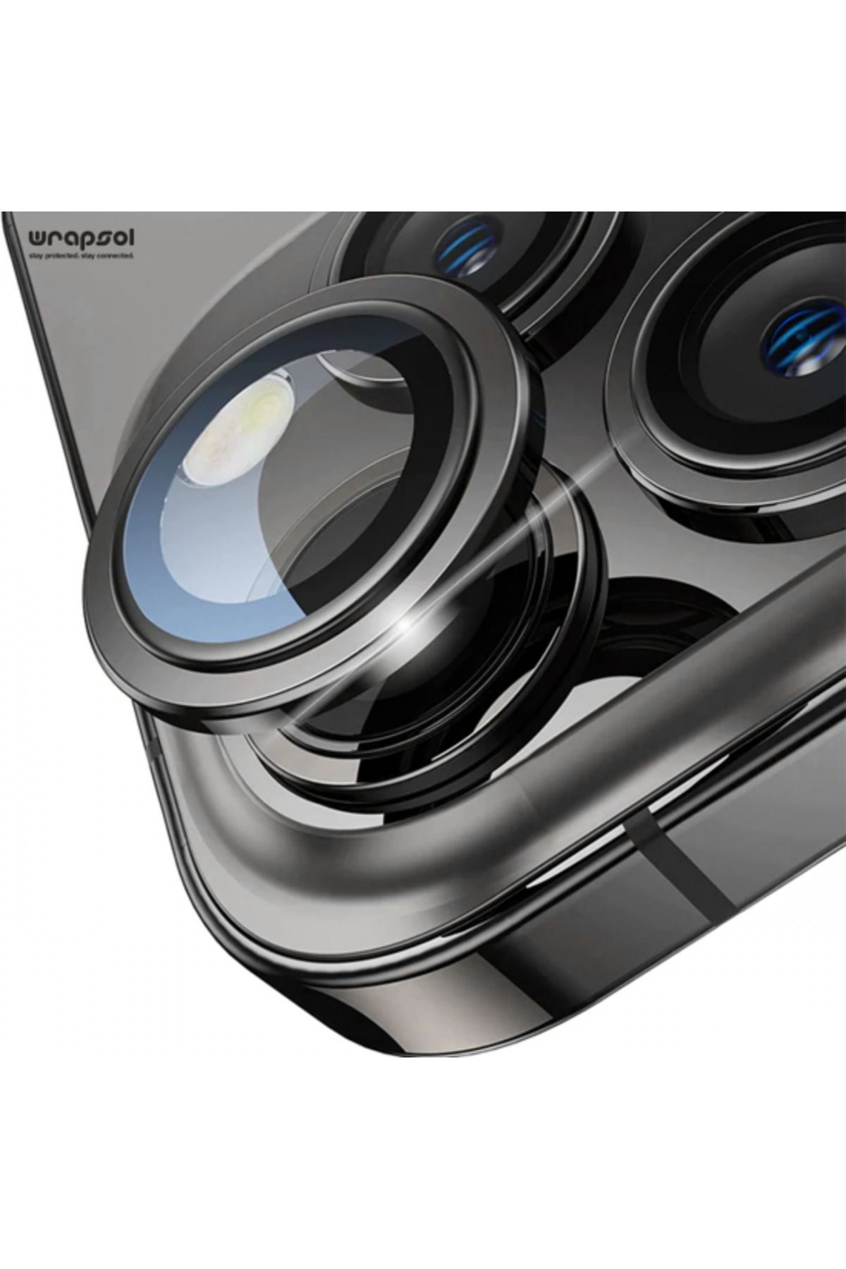 Wrapsol Iphone 15 Pro Max Kamera Lens Koruyucu Siyah Titanyum Kolay Uygulama Aparatlı