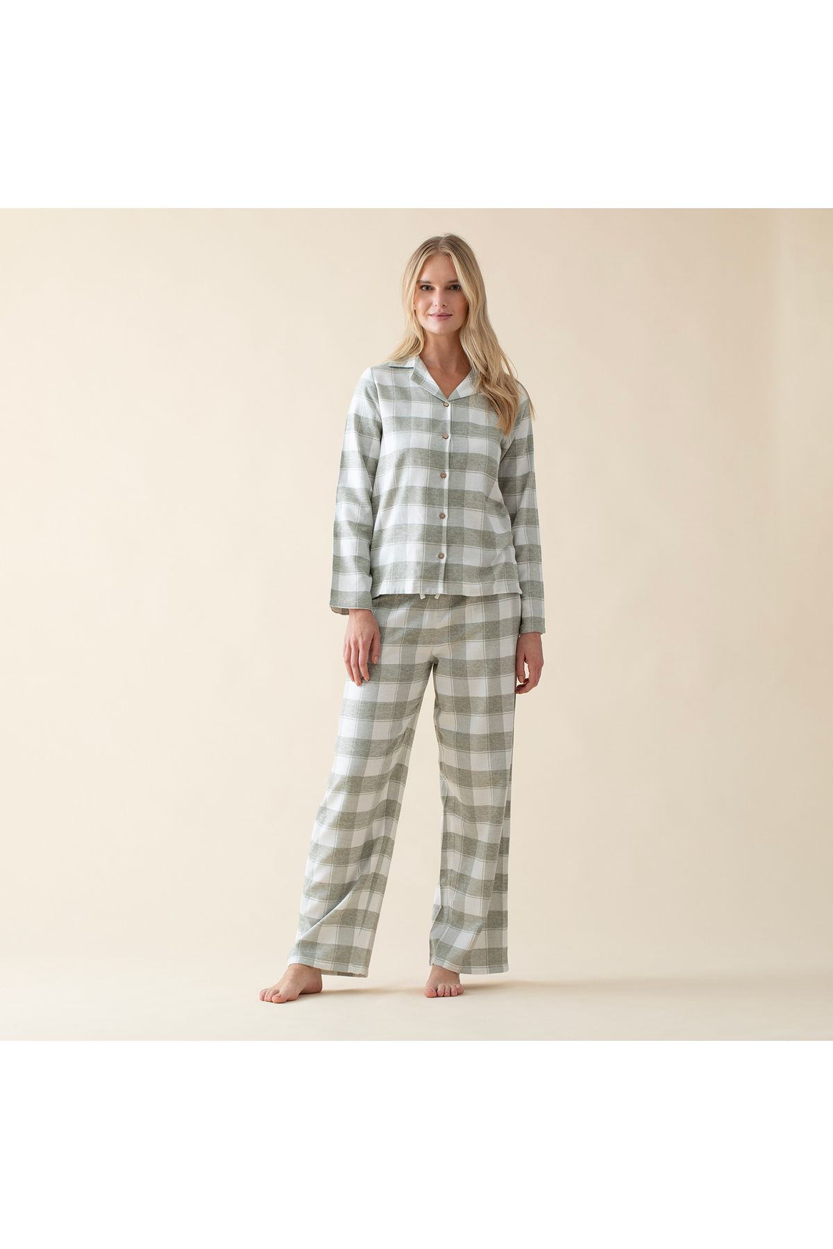 Chakra Monteverde Kadın Pijama Takımı Ekru/Yeşil