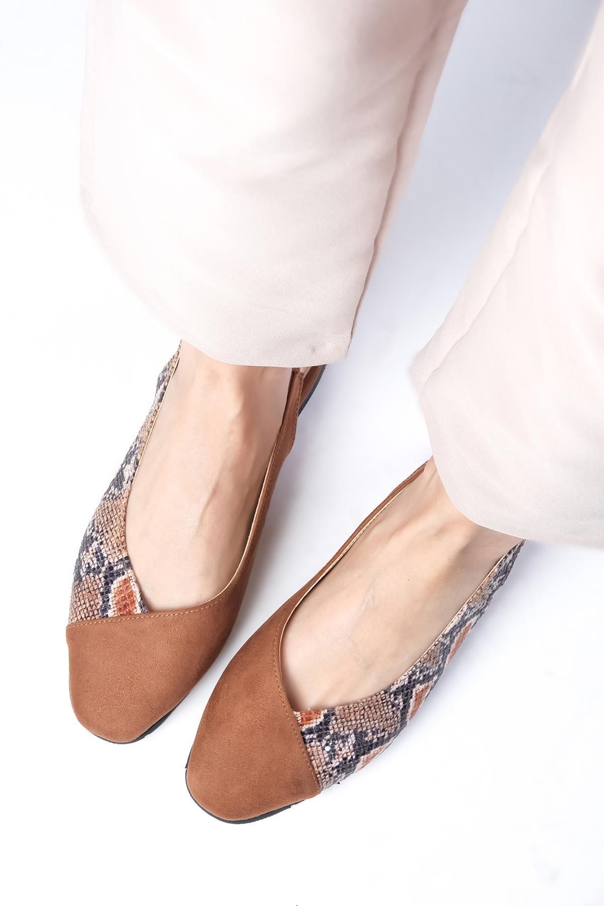Mio Gusto Debby Taba Renk Arkası Açık Kadın Düz Babet Ayakkabı