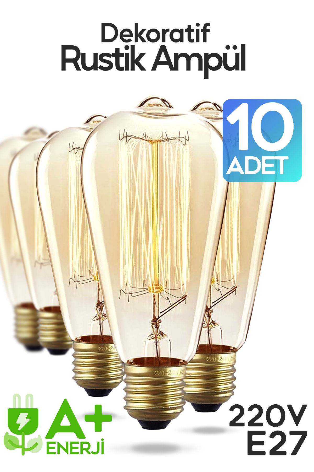 SULED Dekoratif 10'lu Retro Rustik Led Ampül E27 Standart Duy 220V Ev Cafe Aplik Abajur Tavan Ampülü